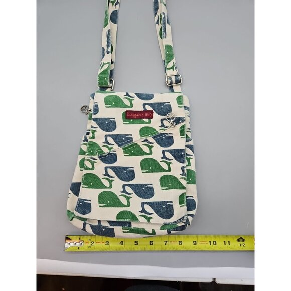 Bungalow 360 Whale Canvas Crossbody Purse Adjustable Polka Dot Lining - Picture 3 of 9
